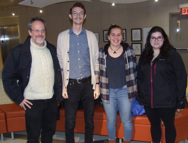 L-R Prof. Brad Walters with students Will Balser, Claire Neufeld, Mara Ostafichuk